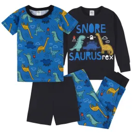 4-Piece Boys Dinosaur Snug Fit Cotton Pajamas