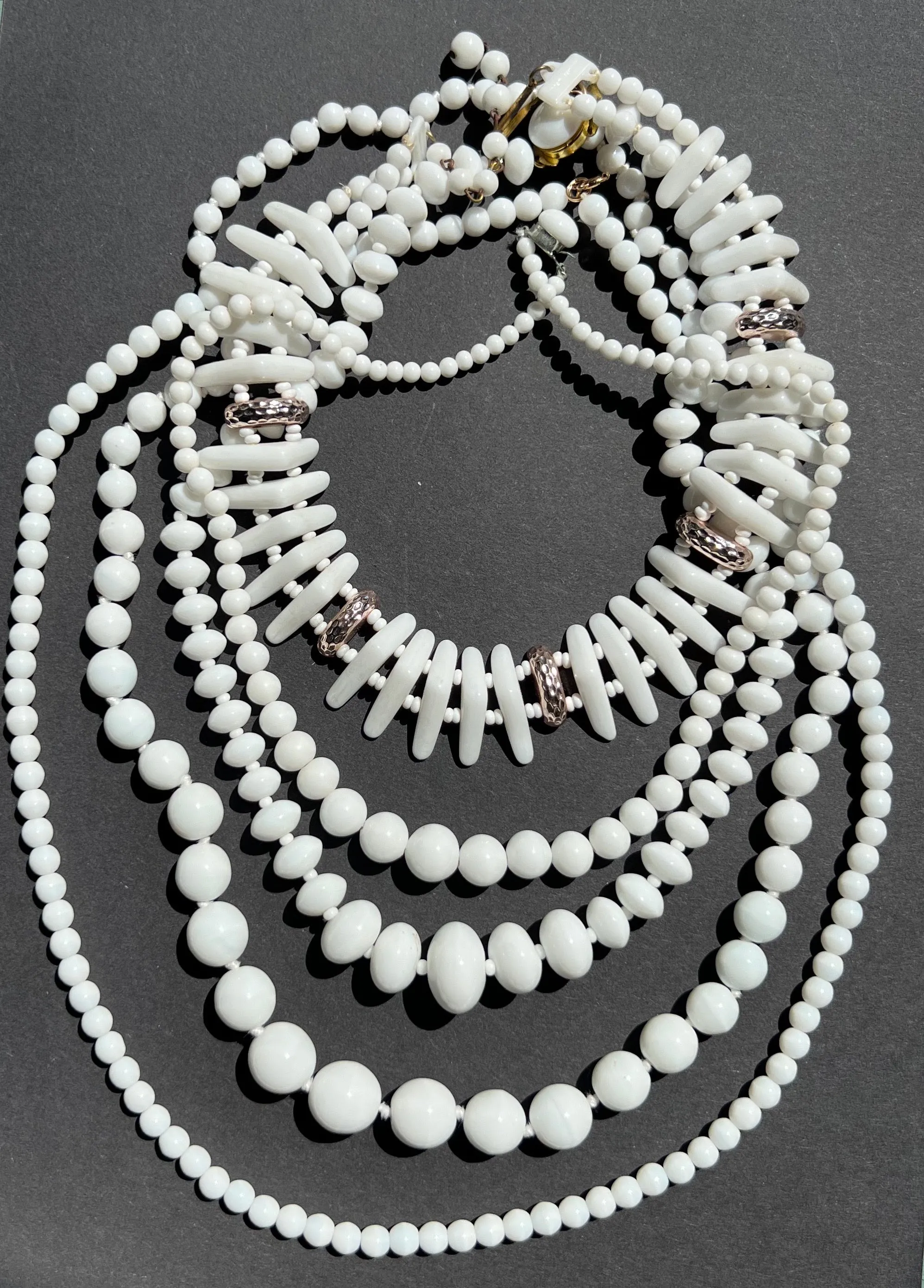 5 Vintage White Glass Necklaces