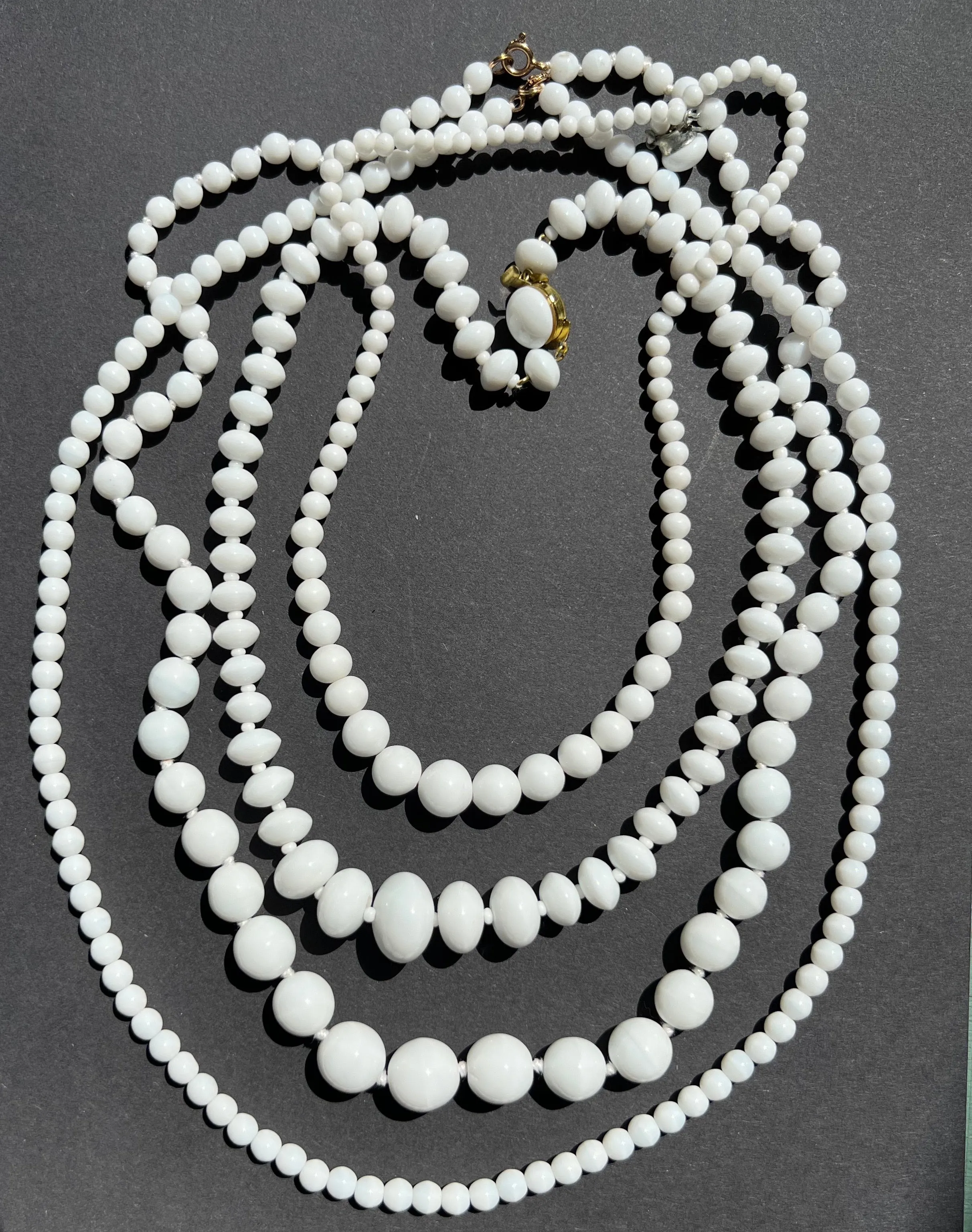 5 Vintage White Glass Necklaces