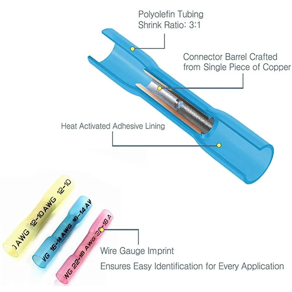 50/100/200Pcs Waterproof Heat Shrink Butt Connectors Box Electrical Wire Splice Cable Crimp Terminals Connectors Ternimals Kit