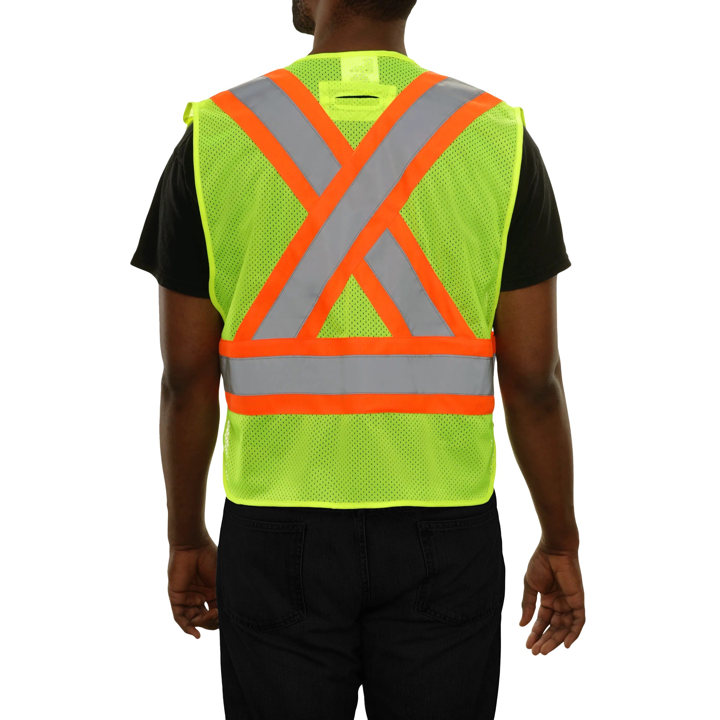 566GXLM 5PT X-Back Poly Mesh Contrasting Trim Breakaway Vest with D-Ring