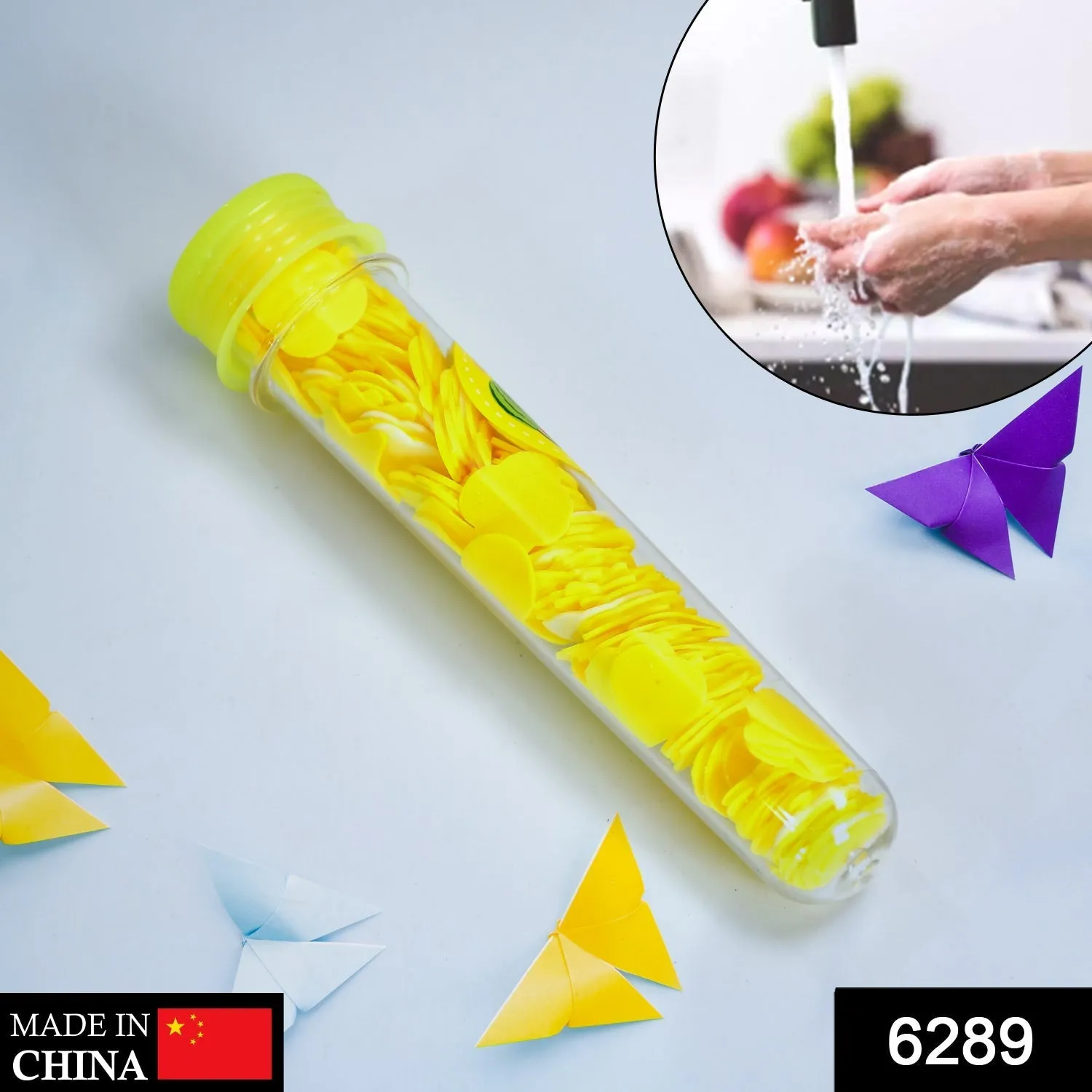 6289 Portable Hand Washing Bath Flower Shape Paper Soap Strips In Test Tube Bottle