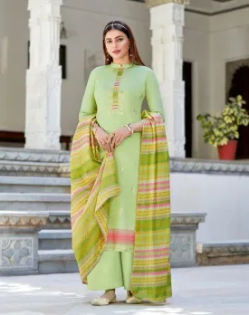 Alok Karachi Green Unstitched Cotton Salwar Suits Dress Material