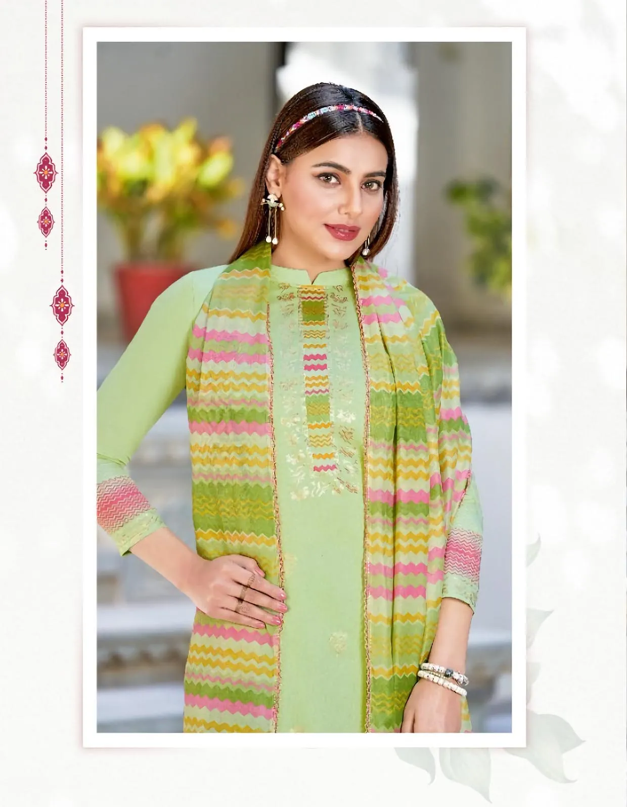 Alok Karachi Green Unstitched Cotton Salwar Suits Dress Material