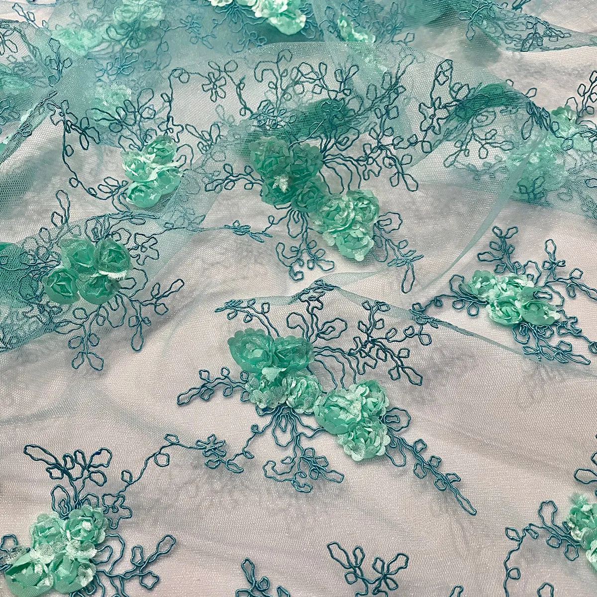 Baby Rose Embroidery Wholesale Fabric in Mint