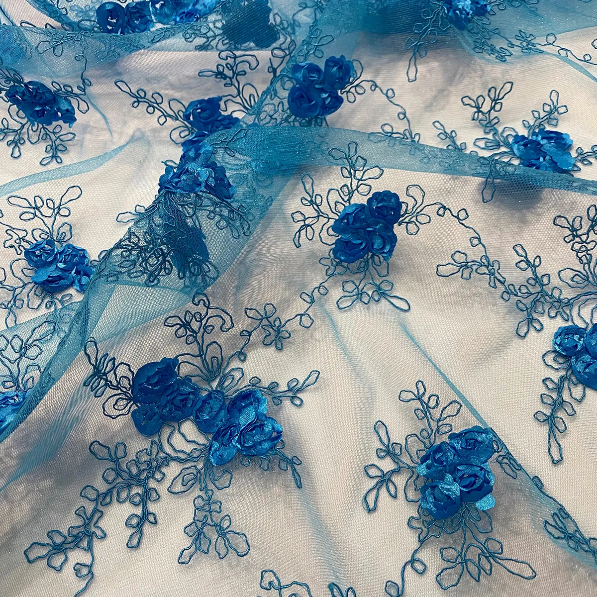 Baby Rose Embroidery Wholesale Fabric in Turquoise