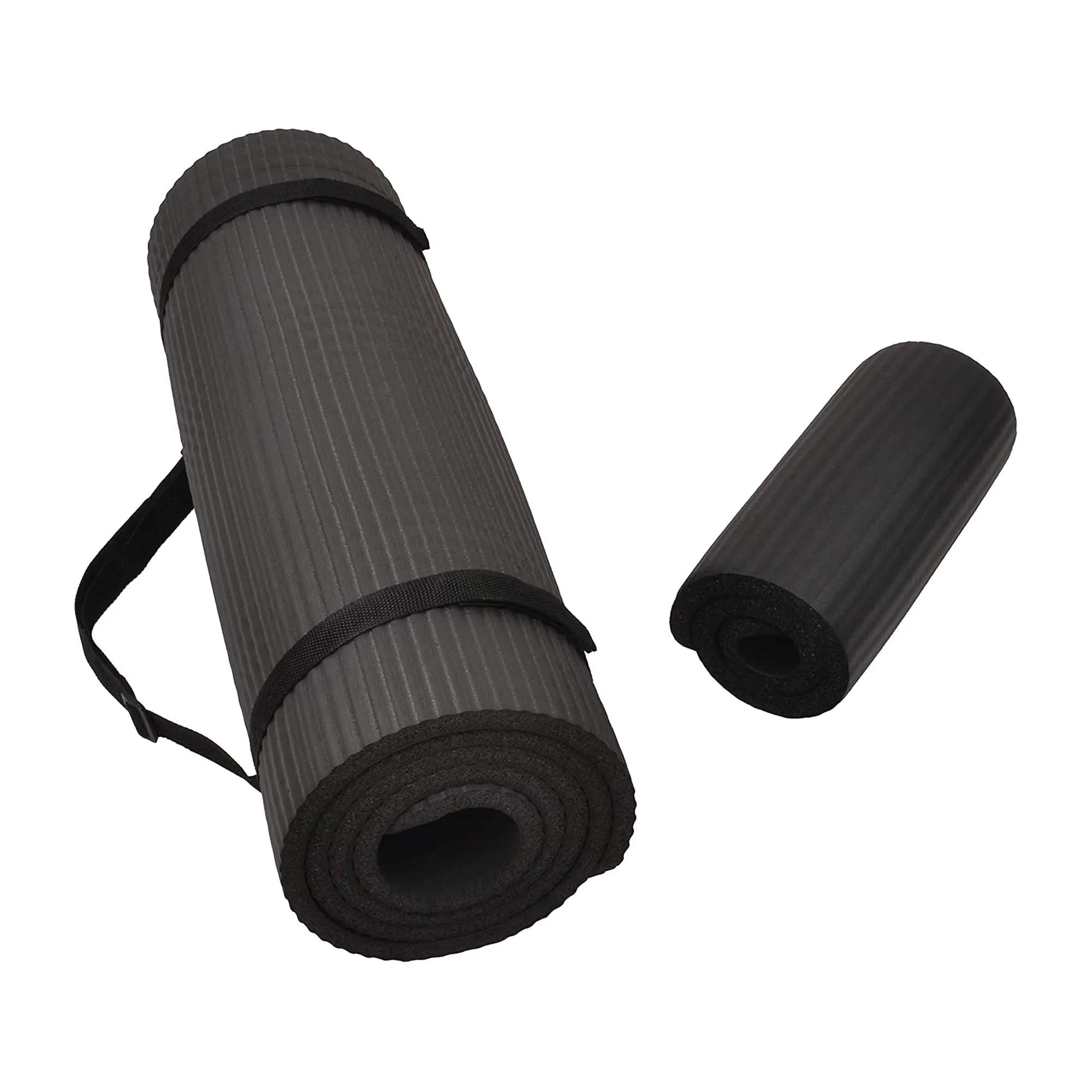 BalanceFrom Fitness GoYoga  71x24in Exercise Yoga Mat w/Knee Pad & Strap, Black