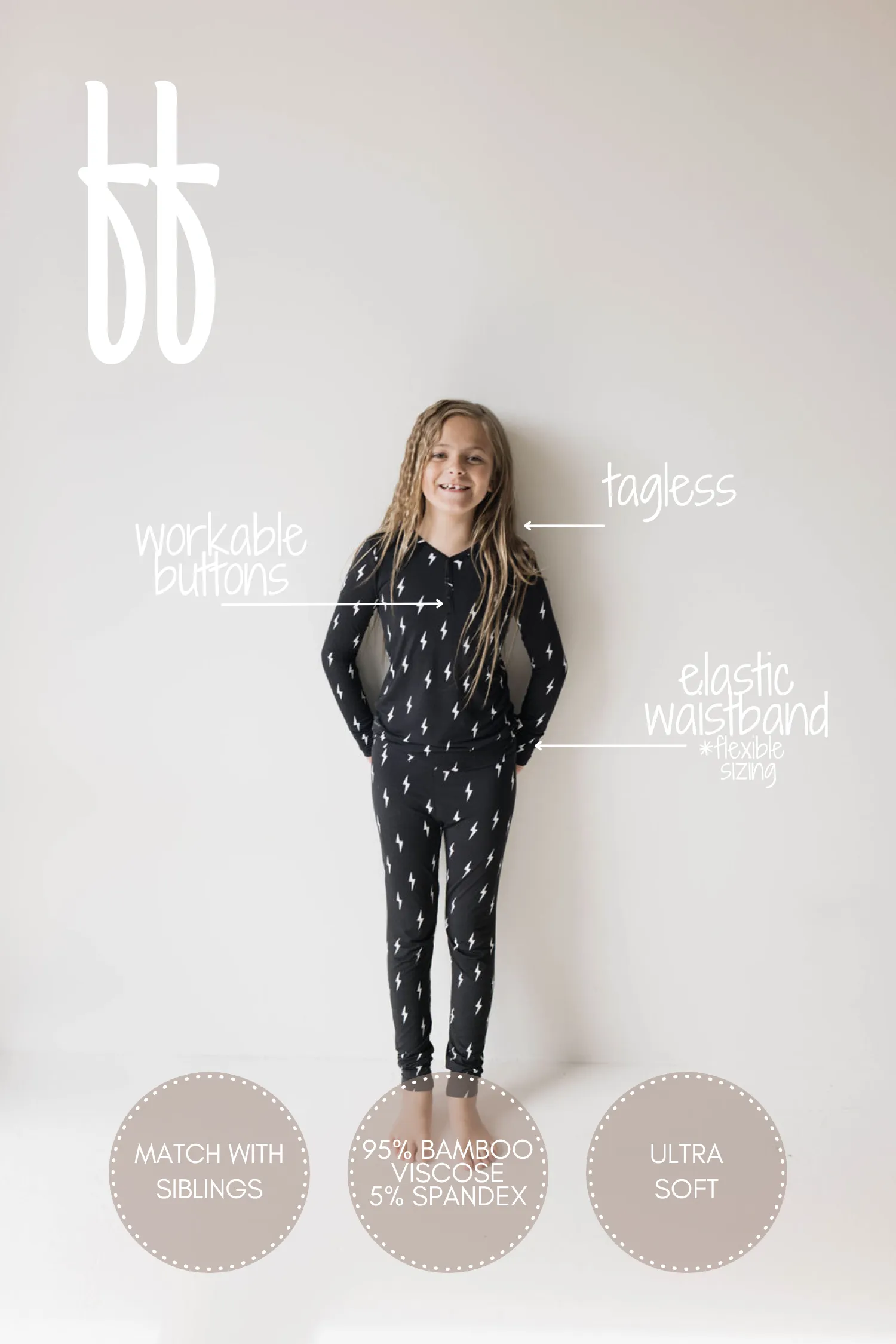 Bamboo Two Piece Pajamas | Midnight Lightning Bolt