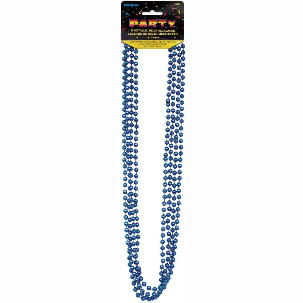 Bead Necklaces 32in 4ct, Blue Metallic