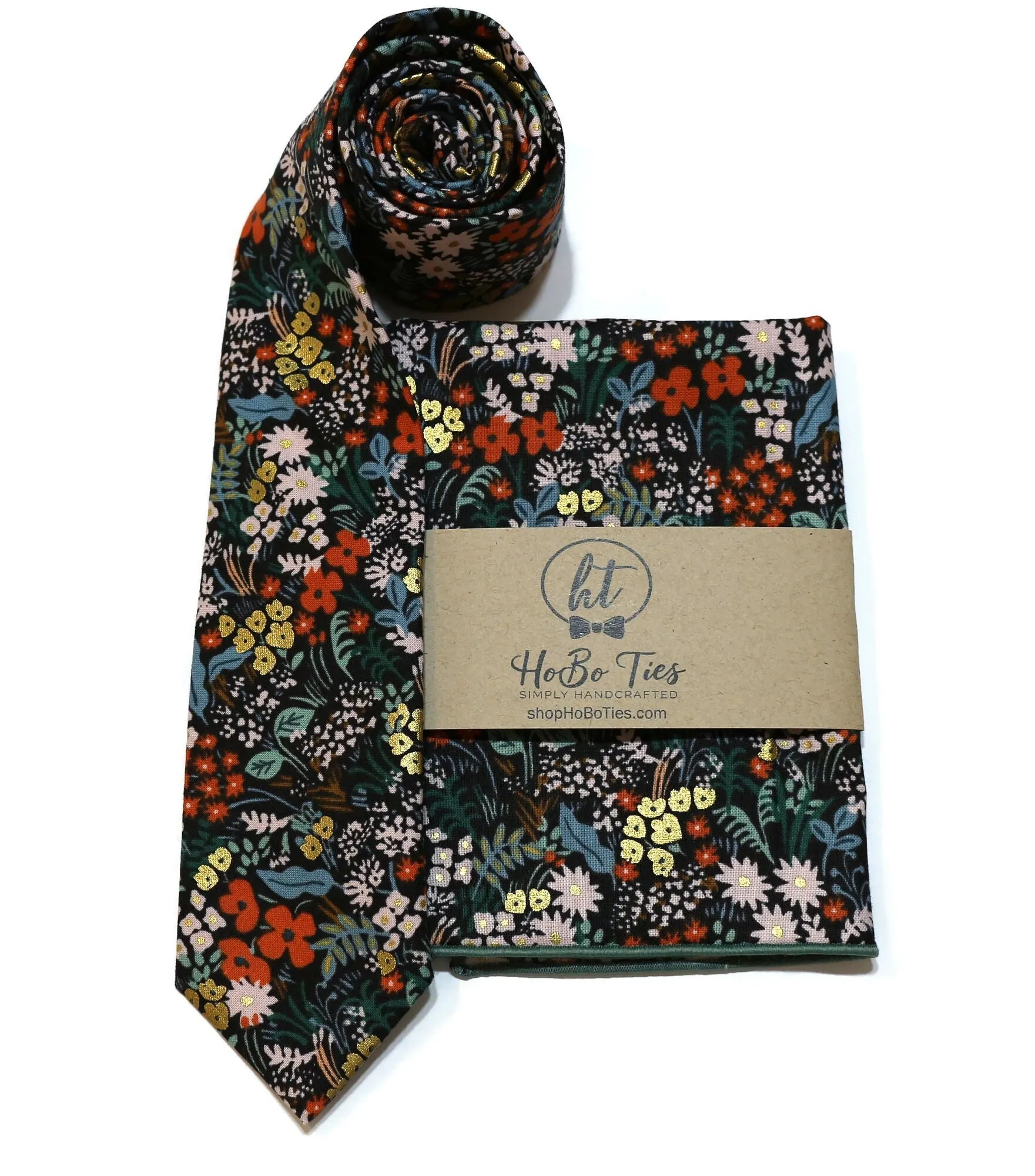 Black Metallic Meadow Floral Necktie