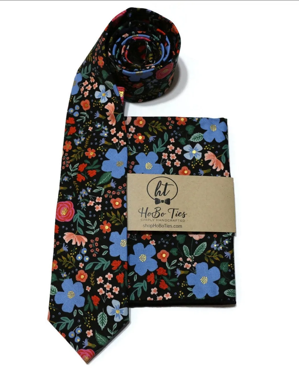 Black Wild Rose Floral Necktie