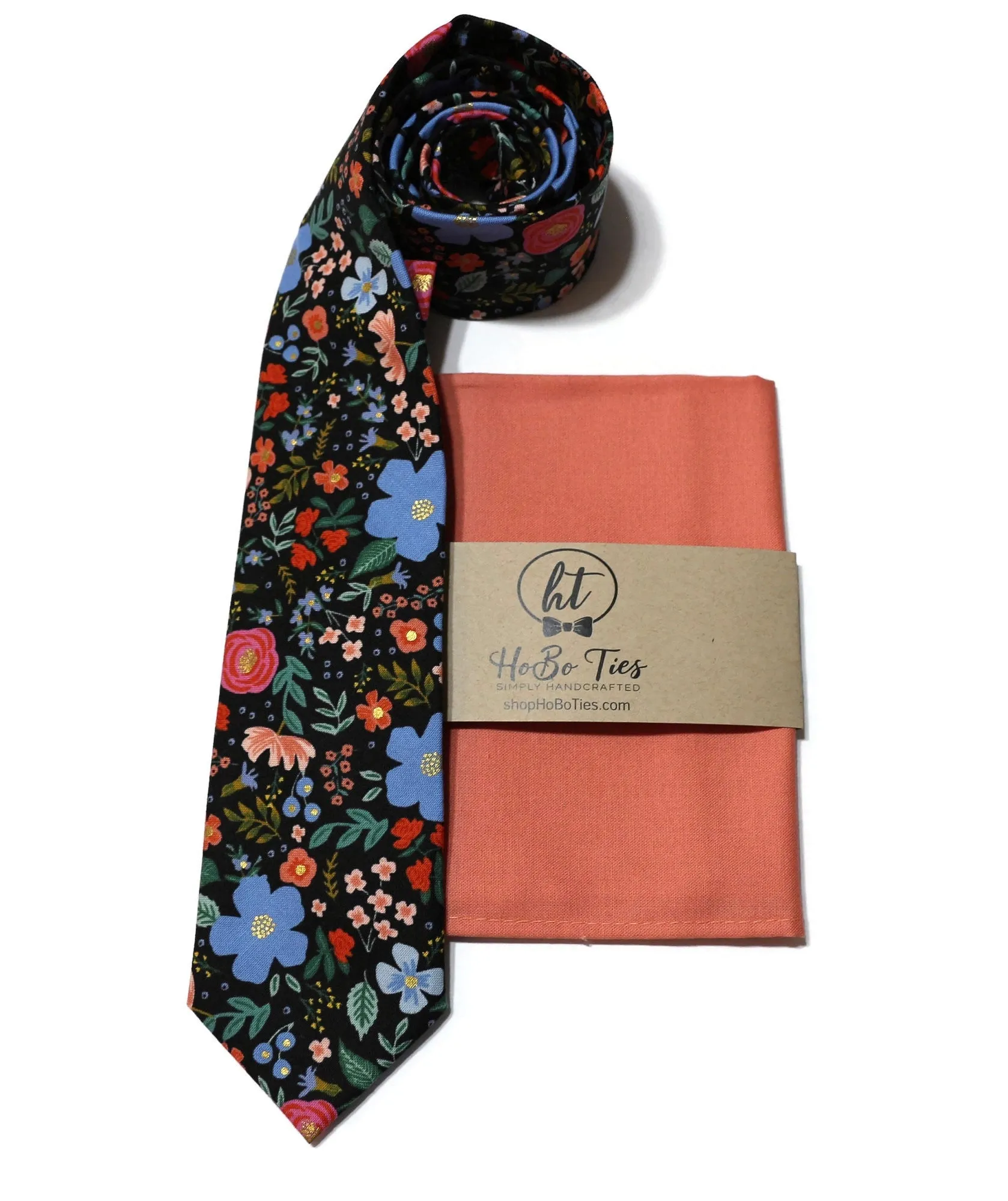 Black Wild Rose Floral Necktie