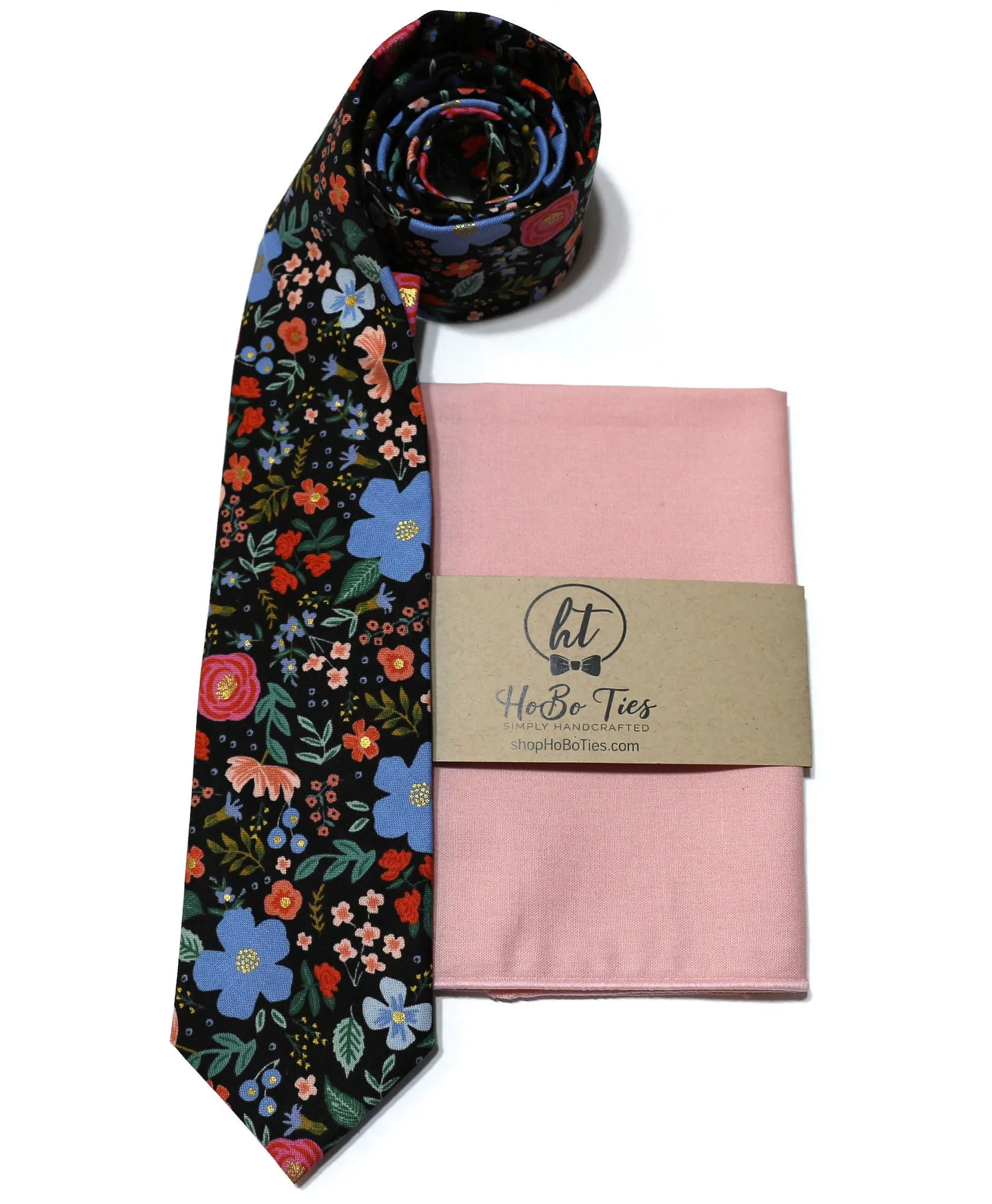 Black Wild Rose Floral Necktie