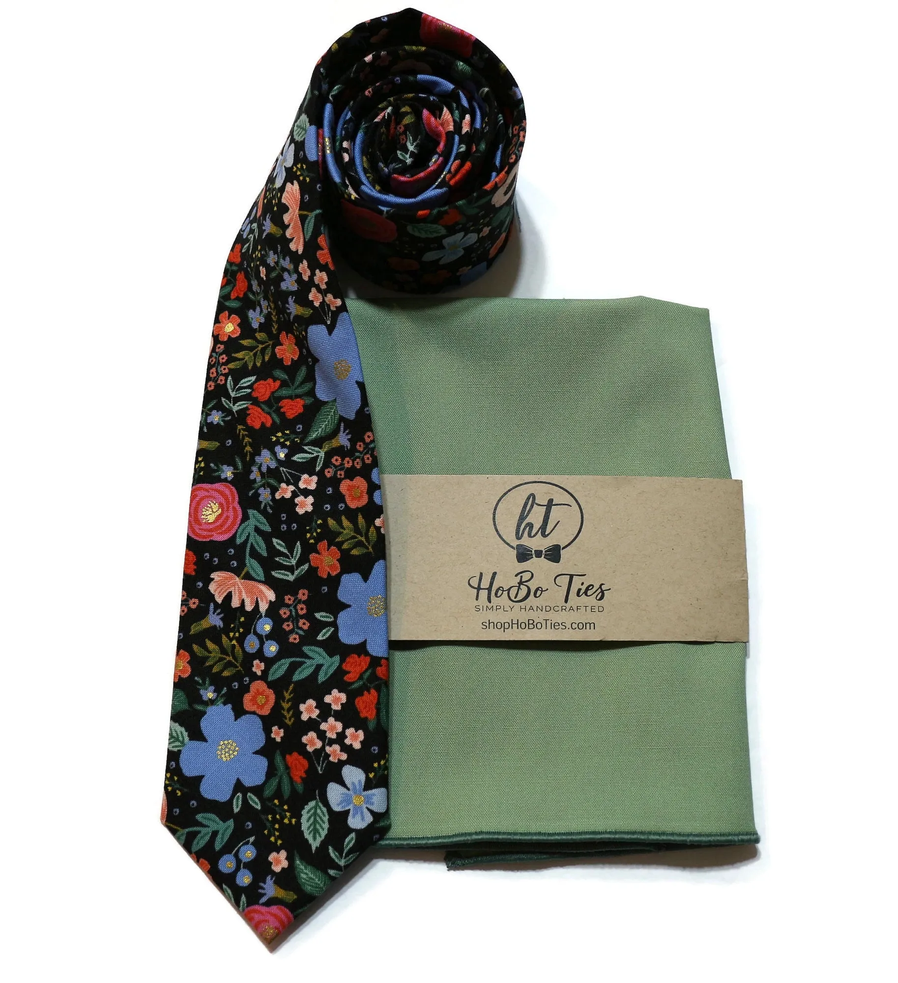 Black Wild Rose Floral Necktie