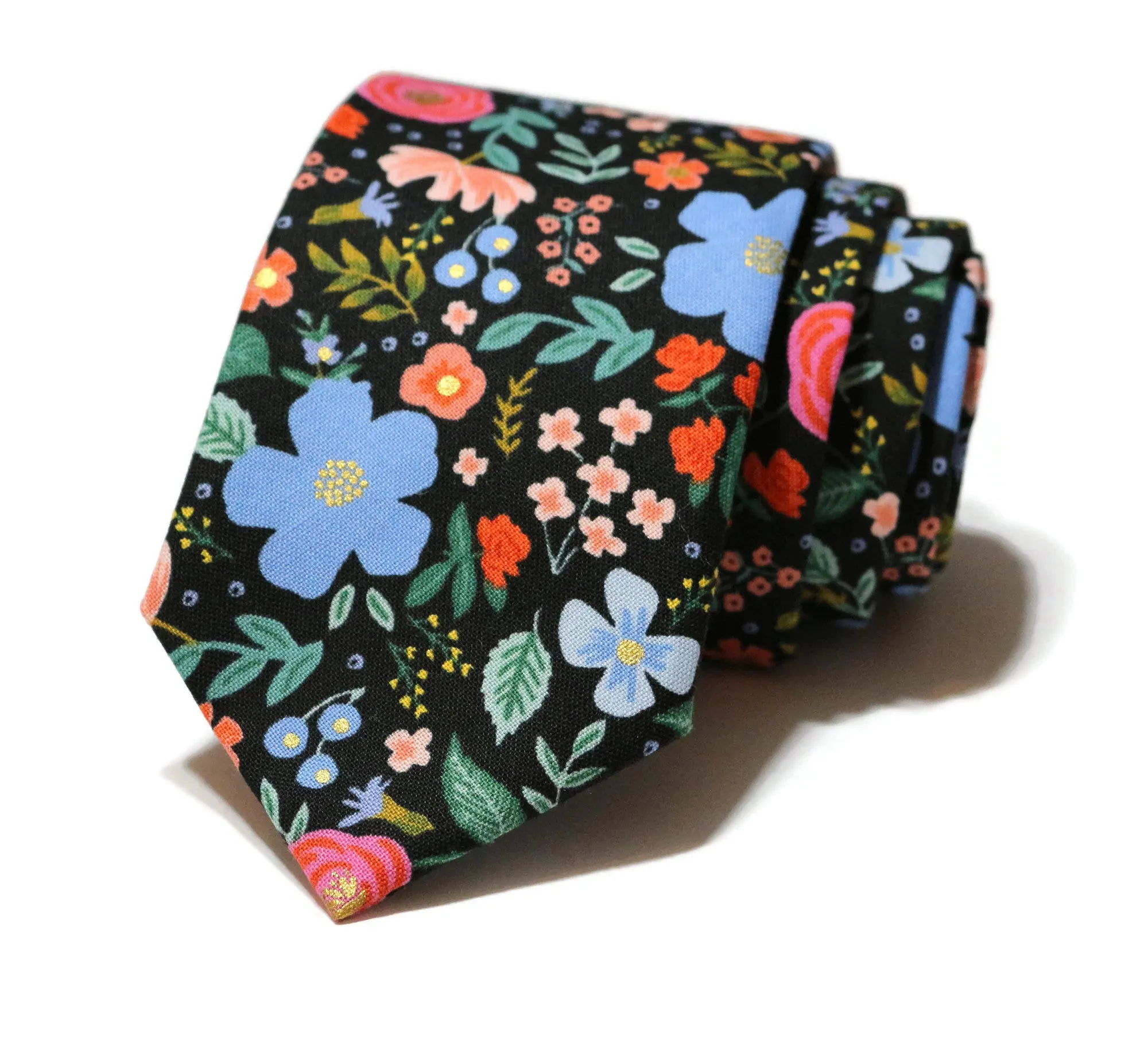 Black Wild Rose Floral Necktie