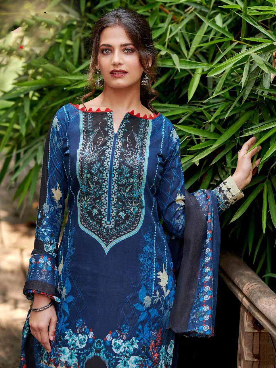 Blue Pakistani Style Lawn Cotton Suit Material for Ladies