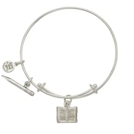 Book Pencil Charm Bangle Bracelet