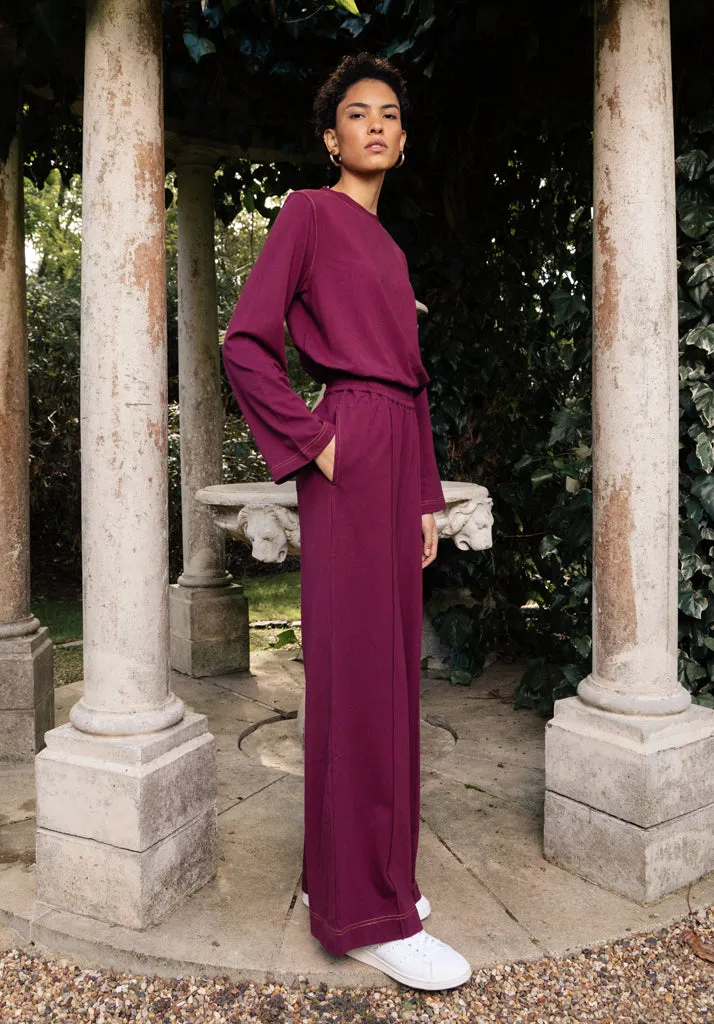 Bowie Wide Leg Trouser In Burgundy