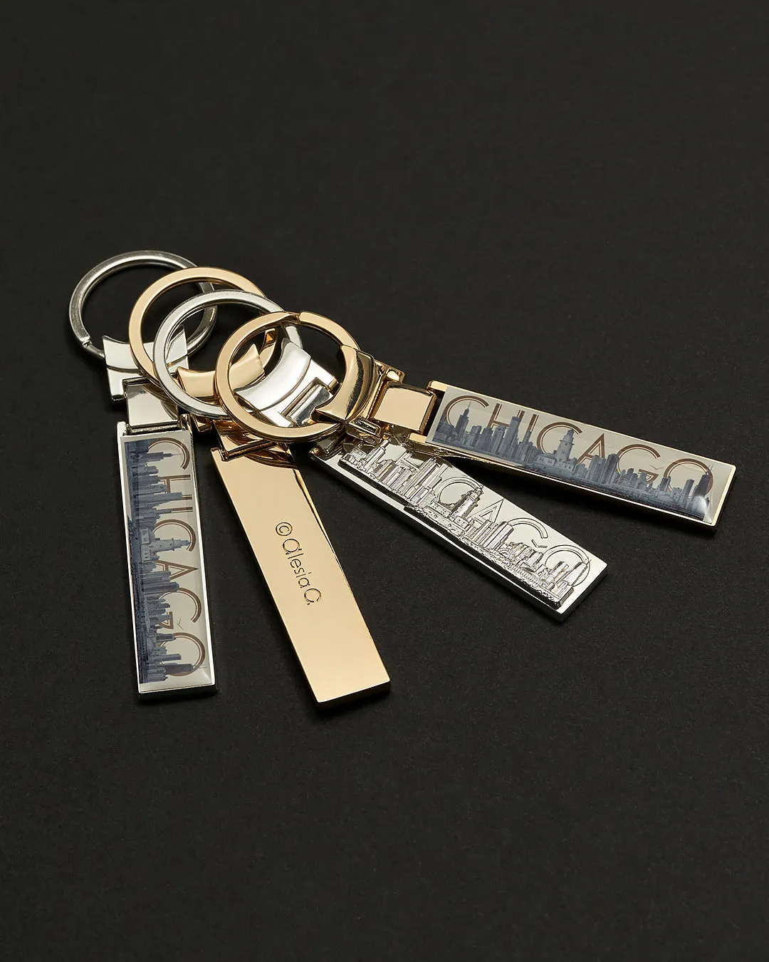 CHICAGO Skyline Pencil Art Metal Key Chain Ring