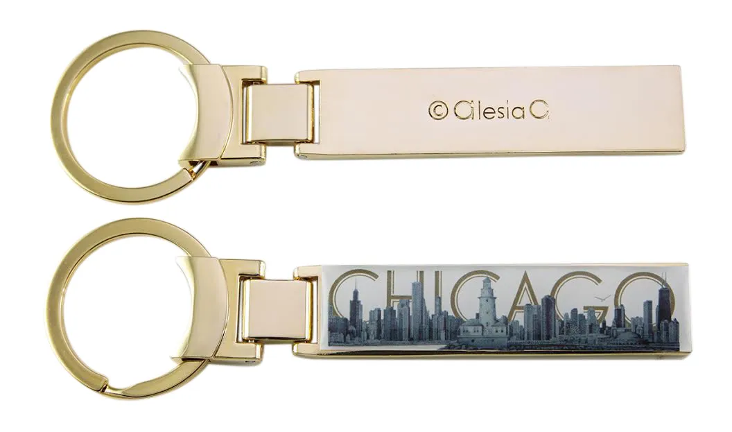 CHICAGO Skyline Pencil Art Metal Key Chain Ring