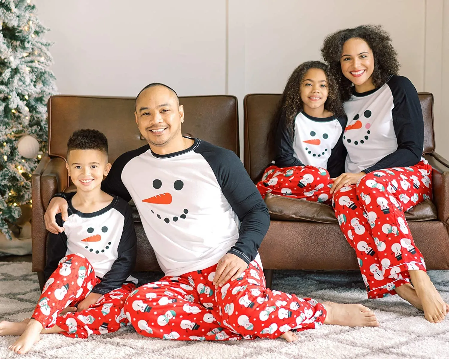 Christmas matching pajama set with snowman print