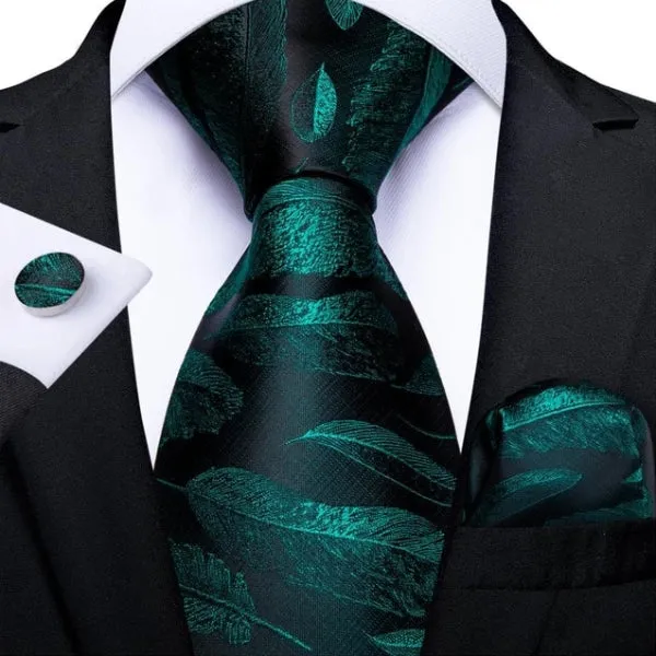 Classy Men Black & Green Feathers Silk Tie