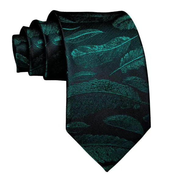 Classy Men Black & Green Feathers Silk Tie