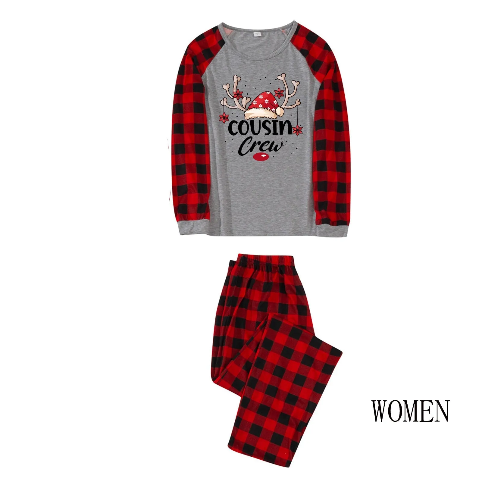 Cousin Crew plaid parent-child gray matching pajamas with reindeer print