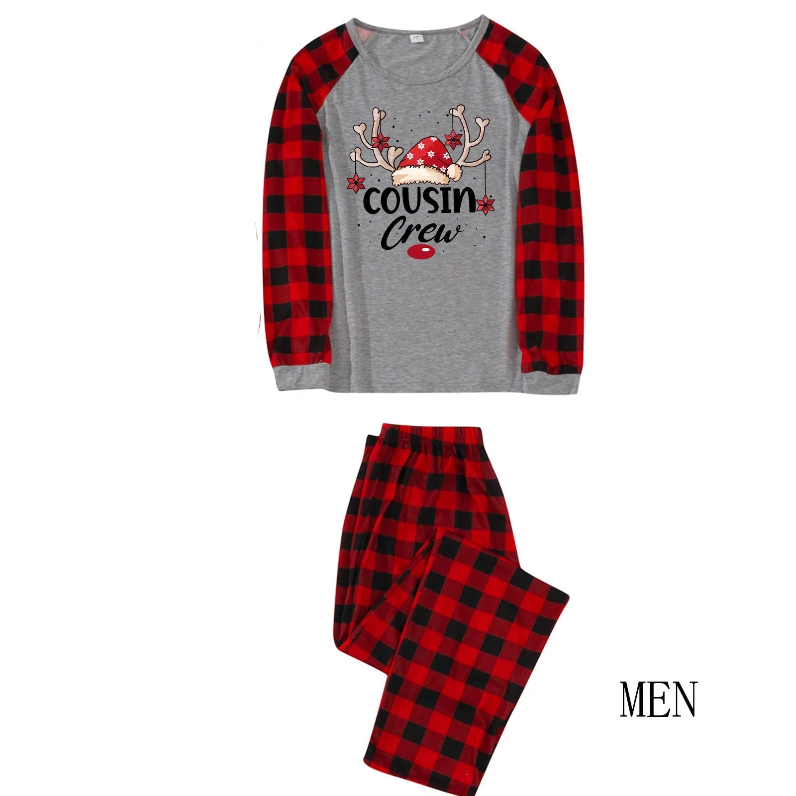 Cousin Crew plaid parent-child gray matching pajamas with reindeer print