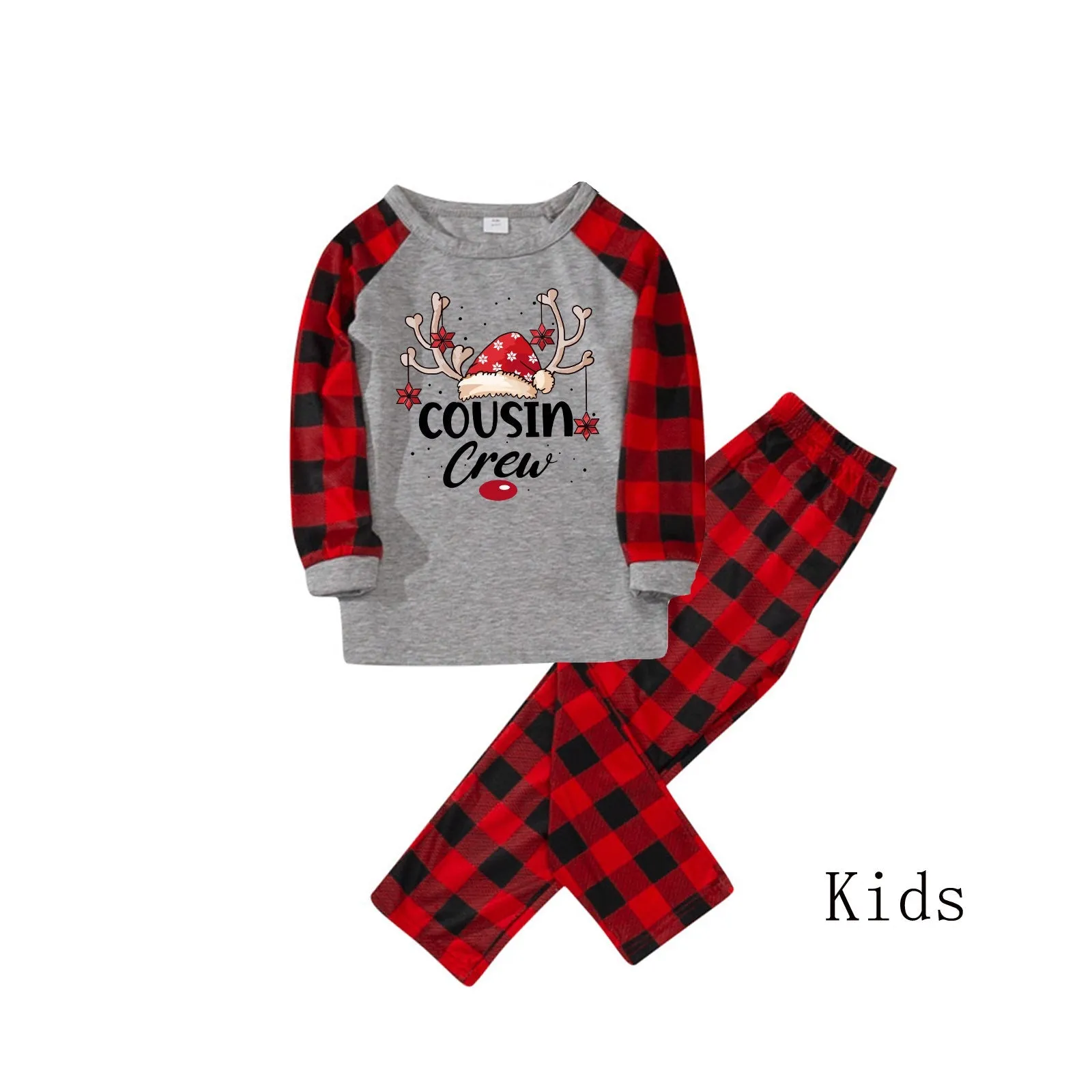 Cousin Crew plaid parent-child gray matching pajamas with reindeer print