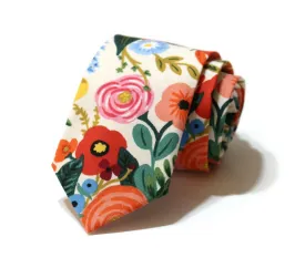 Cream Garden Party Floral Necktie