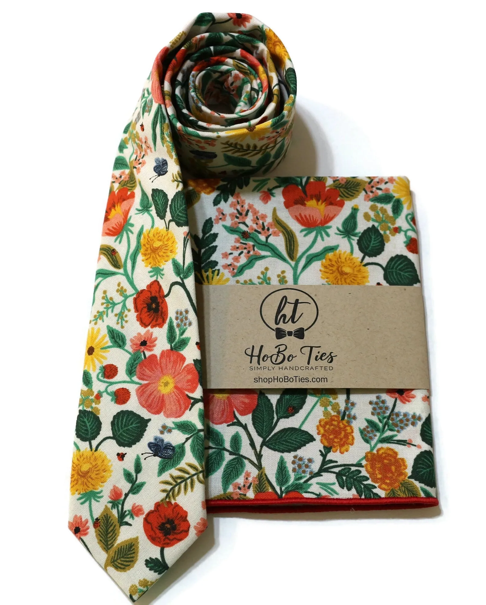 Cream Poppy Fields Floral Necktie