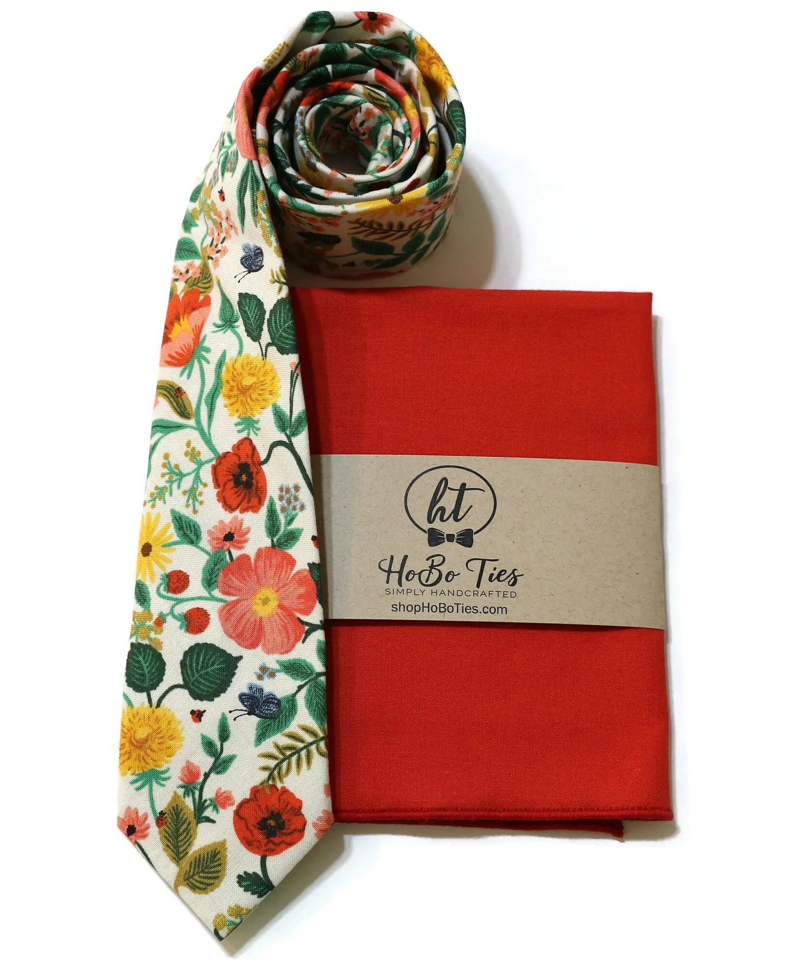 Cream Poppy Fields Floral Necktie