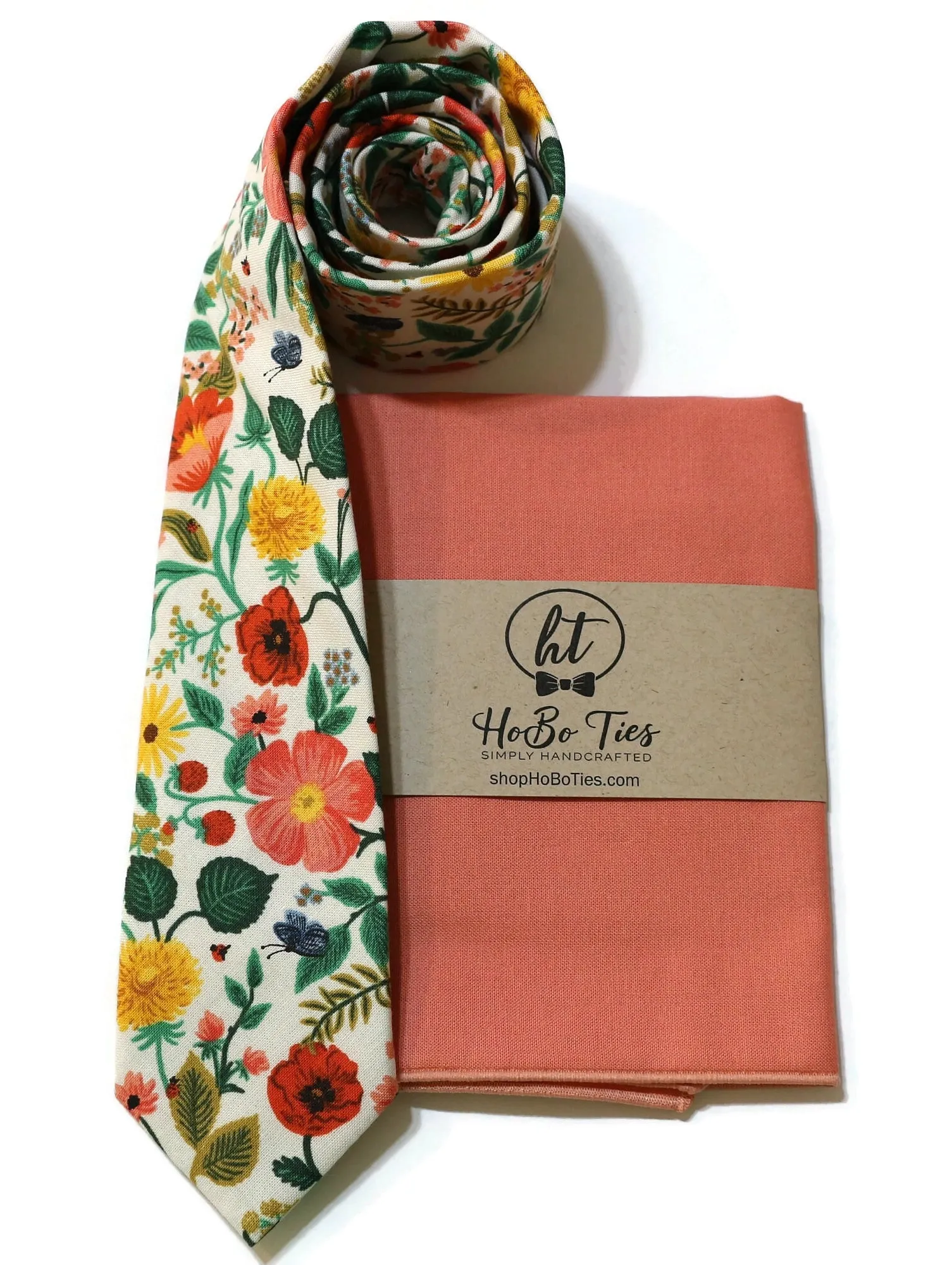 Cream Poppy Fields Floral Necktie