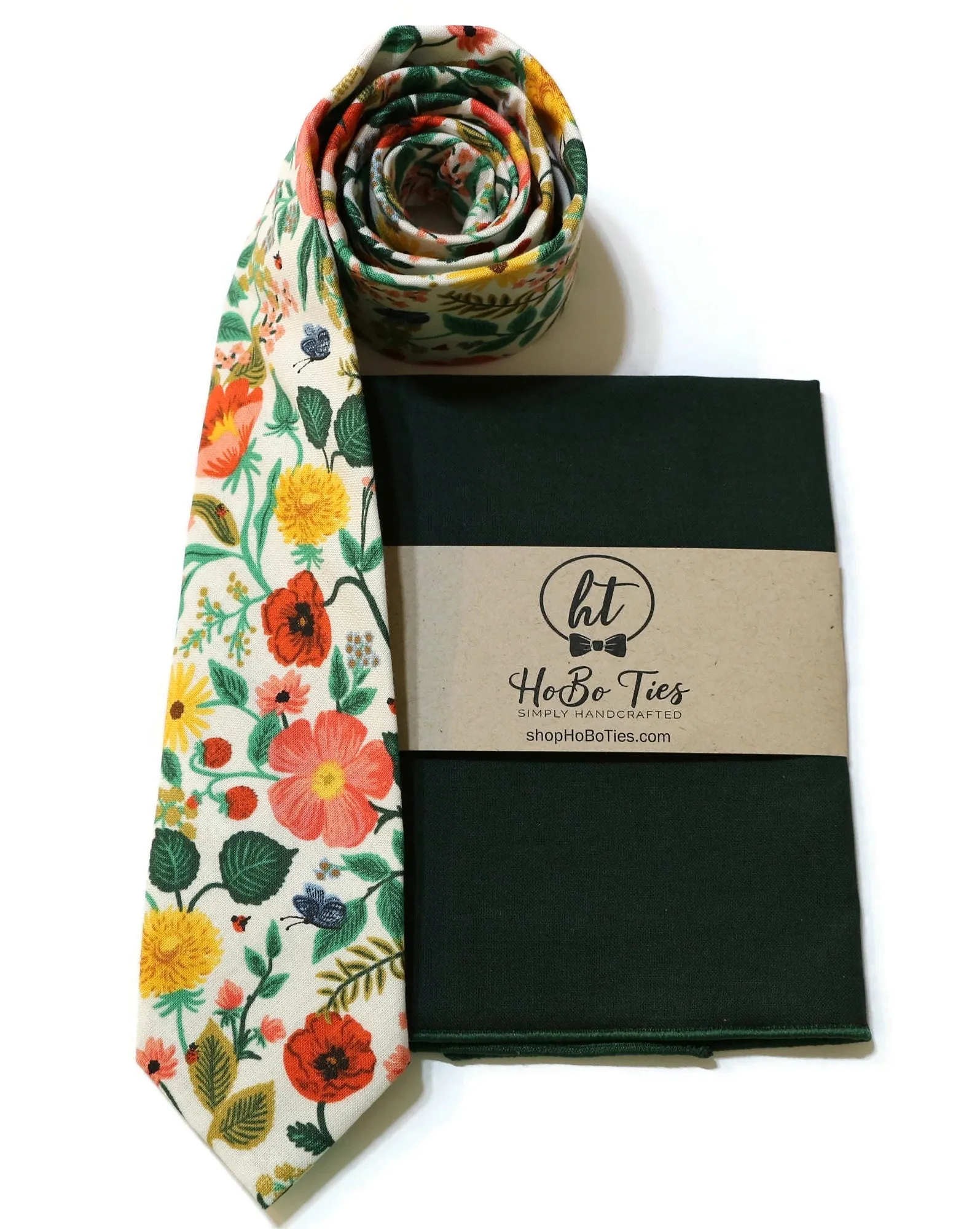 Cream Poppy Fields Floral Necktie