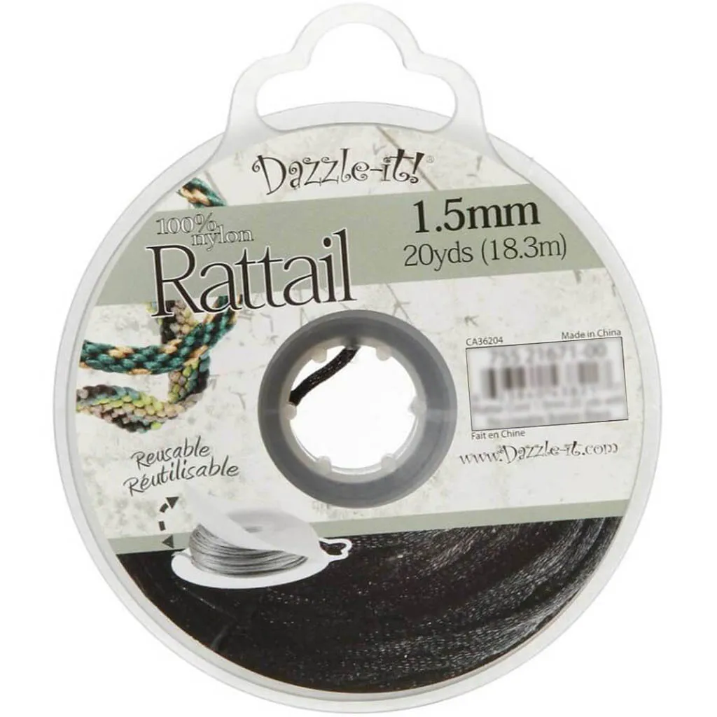 Dazzle-It! 1.5mm Rattail Nylon Cord Black 20 yards