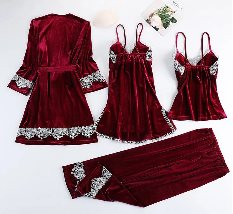 🎁Early Christmas Sale💥Women Sexy Velvet Pajamas Sets (4 Pieces)