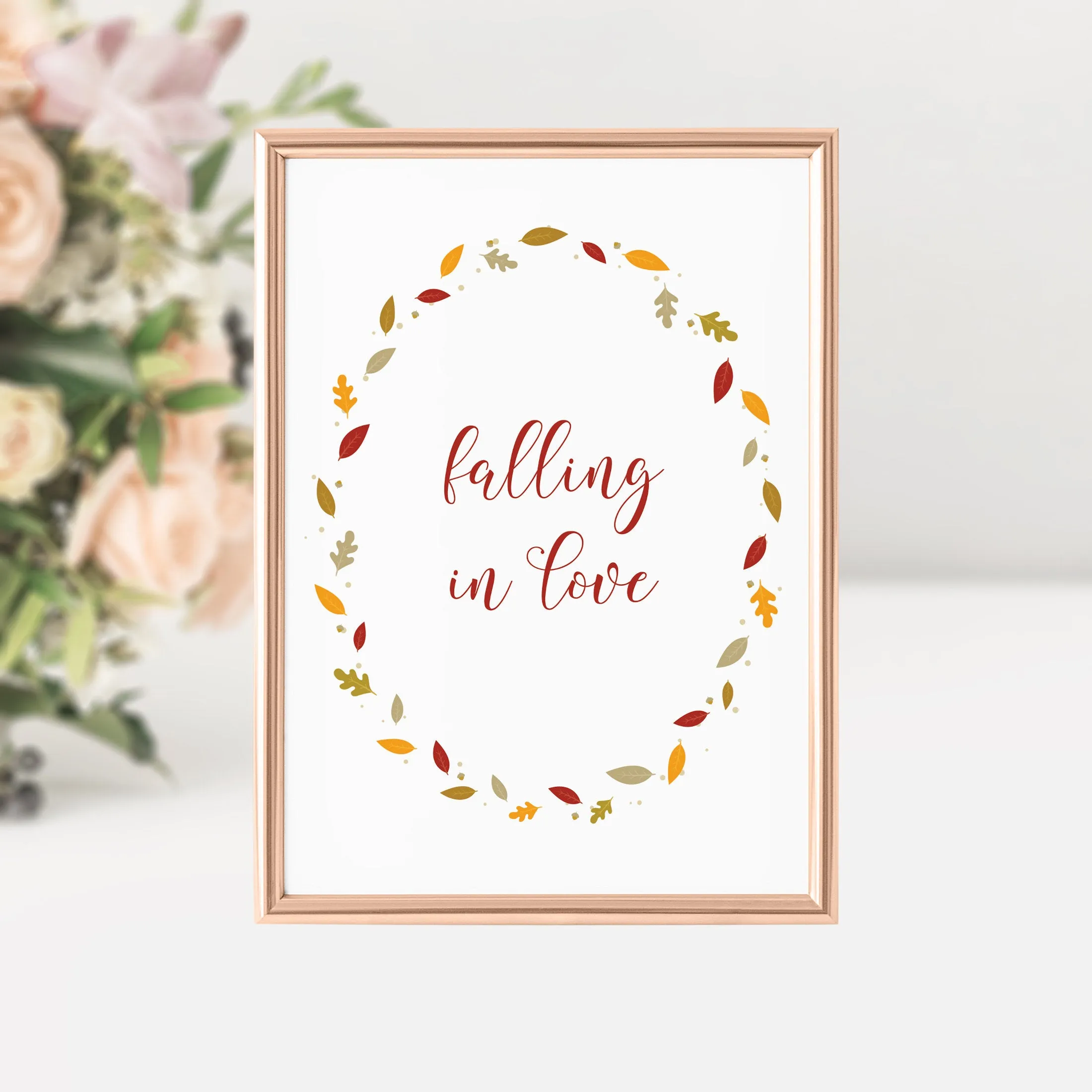 Fall Leaves Falling in Love Sign Printable, Fall Wedding, Bridal Shower Sign, INSTANT DOWNLOAD - FL100