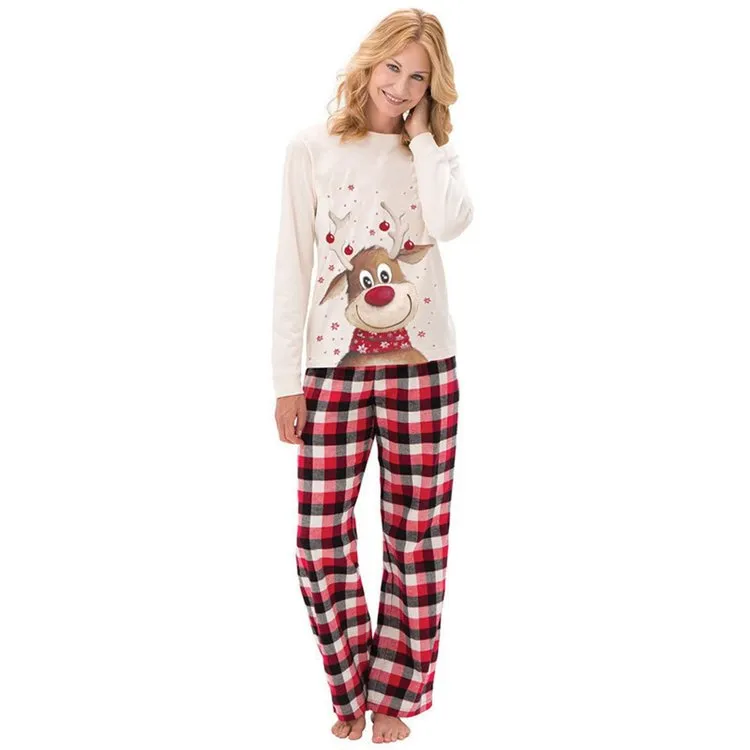 Family Matching Reindeer Plaid Cotton Pajamas Set