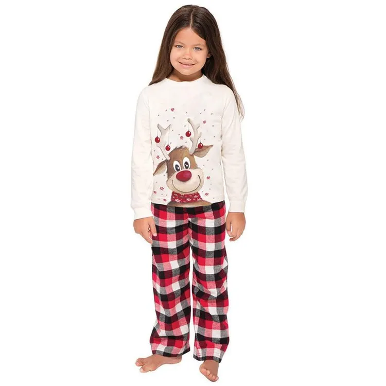 Family Matching Reindeer Plaid Cotton Pajamas Set