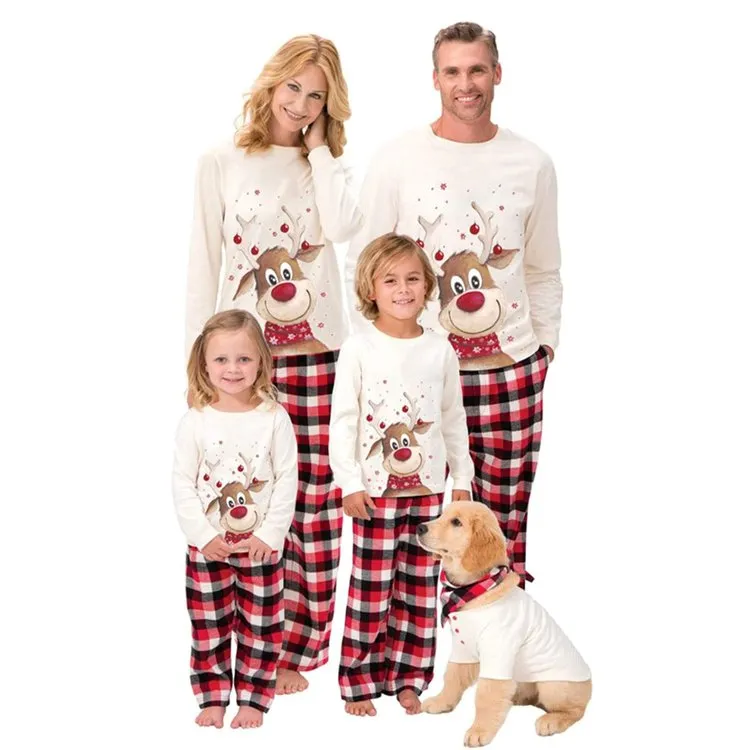 Family Matching Reindeer Plaid Cotton Pajamas Set