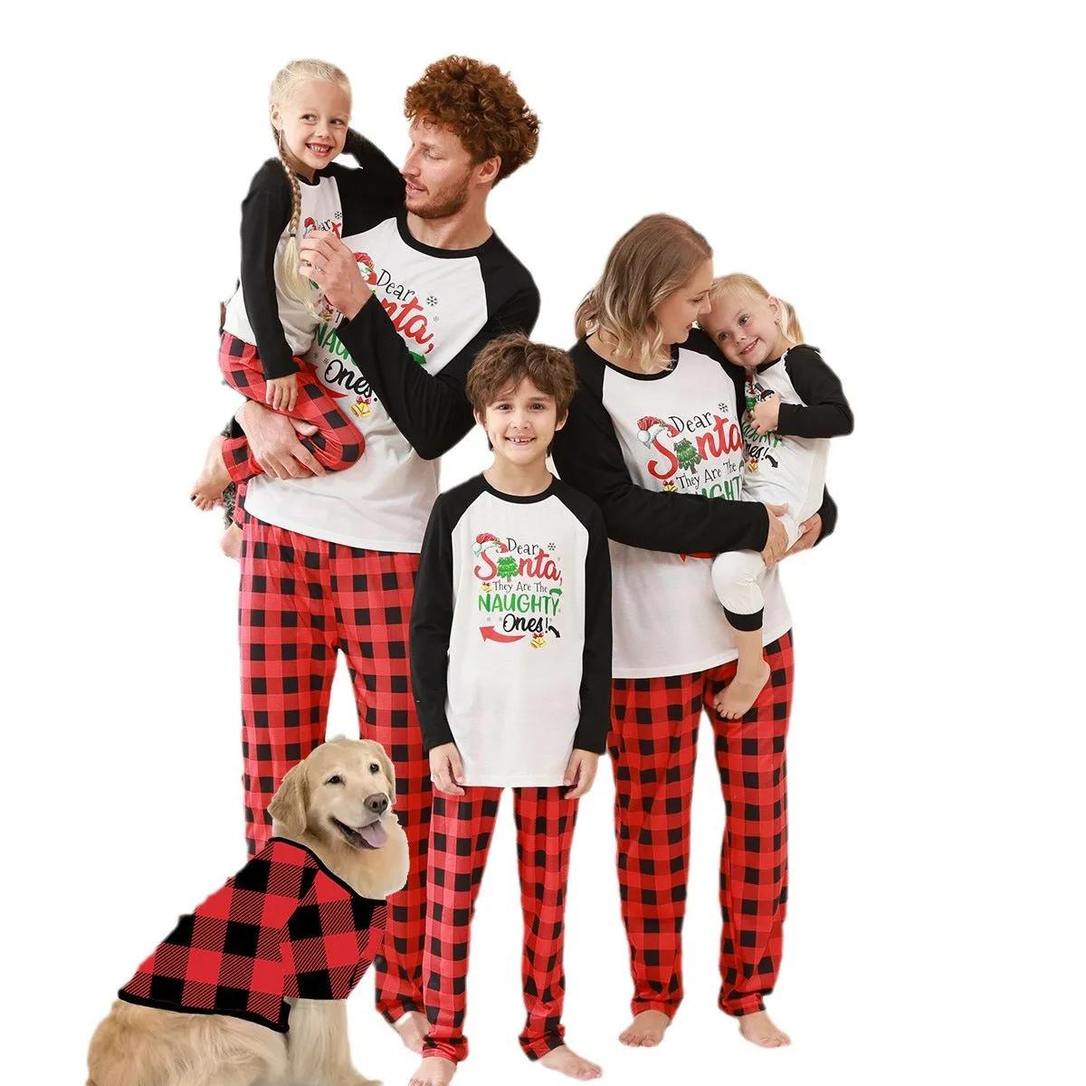 Family Parent-Child Christmas "Dear Naughty" Plaid Pajamas Set