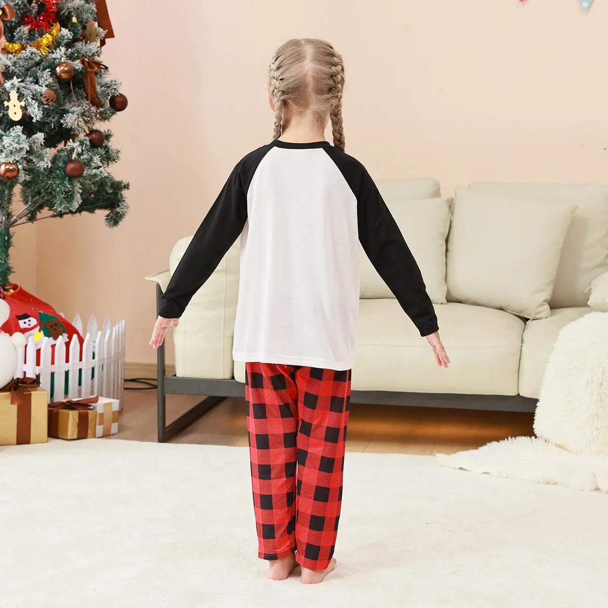 Family Parent-Child Christmas "Dear Naughty" Plaid Pajamas Set