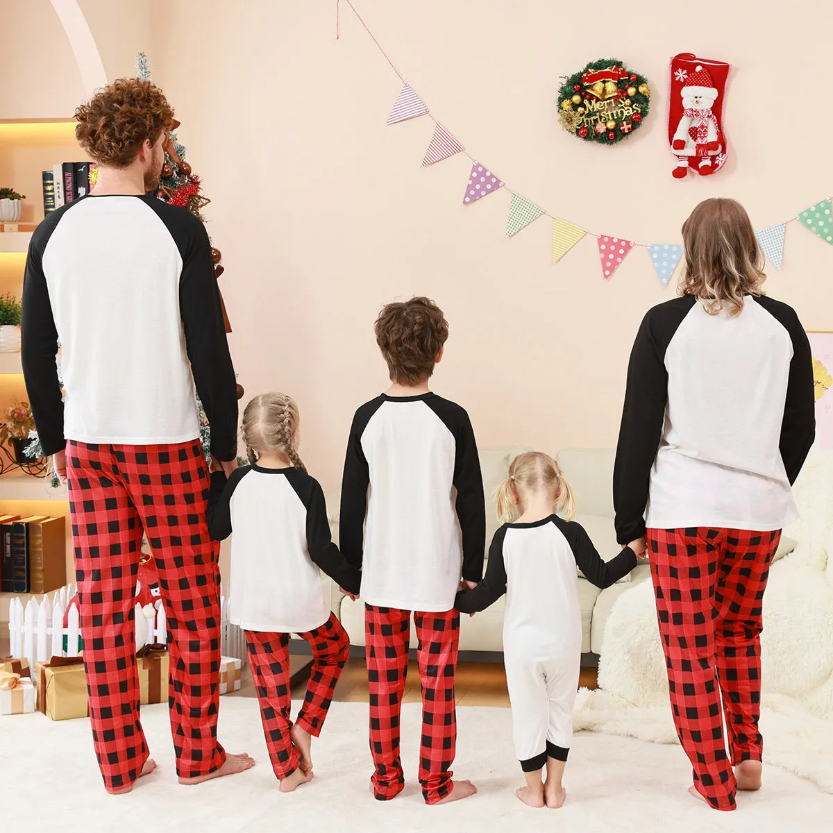 Family Parent-Child Christmas "Dear Naughty" Plaid Pajamas Set