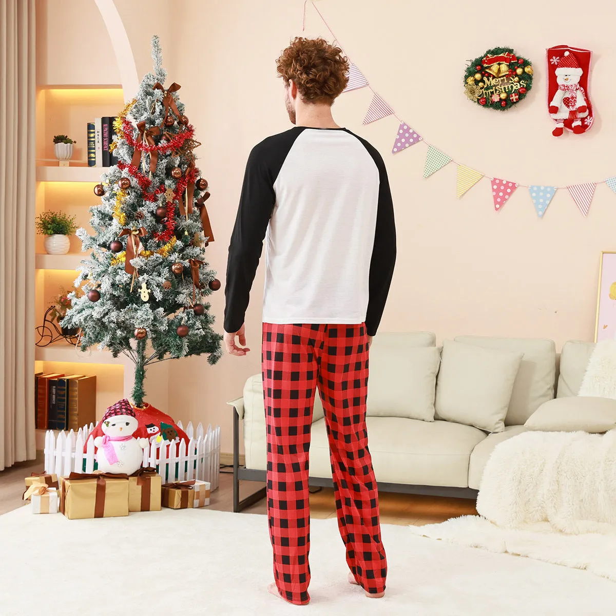 Family Parent-Child Christmas "Dear Naughty" Plaid Pajamas Set