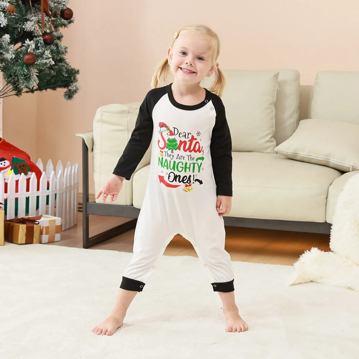 Family Parent-Child Christmas "Dear Naughty" Plaid Pajamas Set