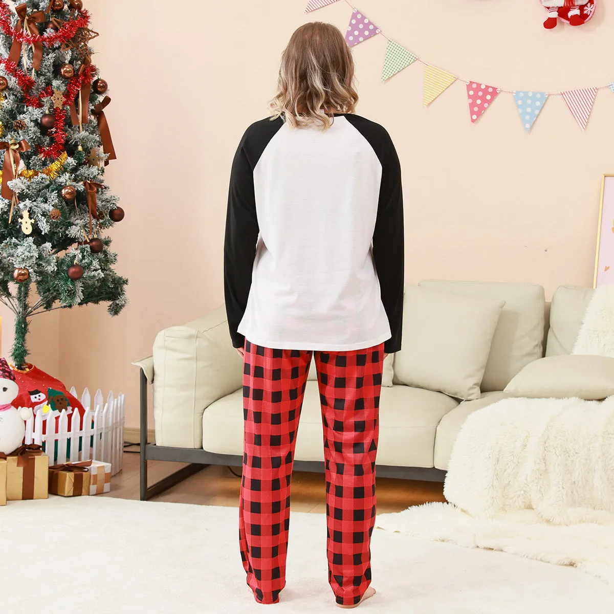 Family Parent-Child Christmas "Dear Naughty" Plaid Pajamas Set