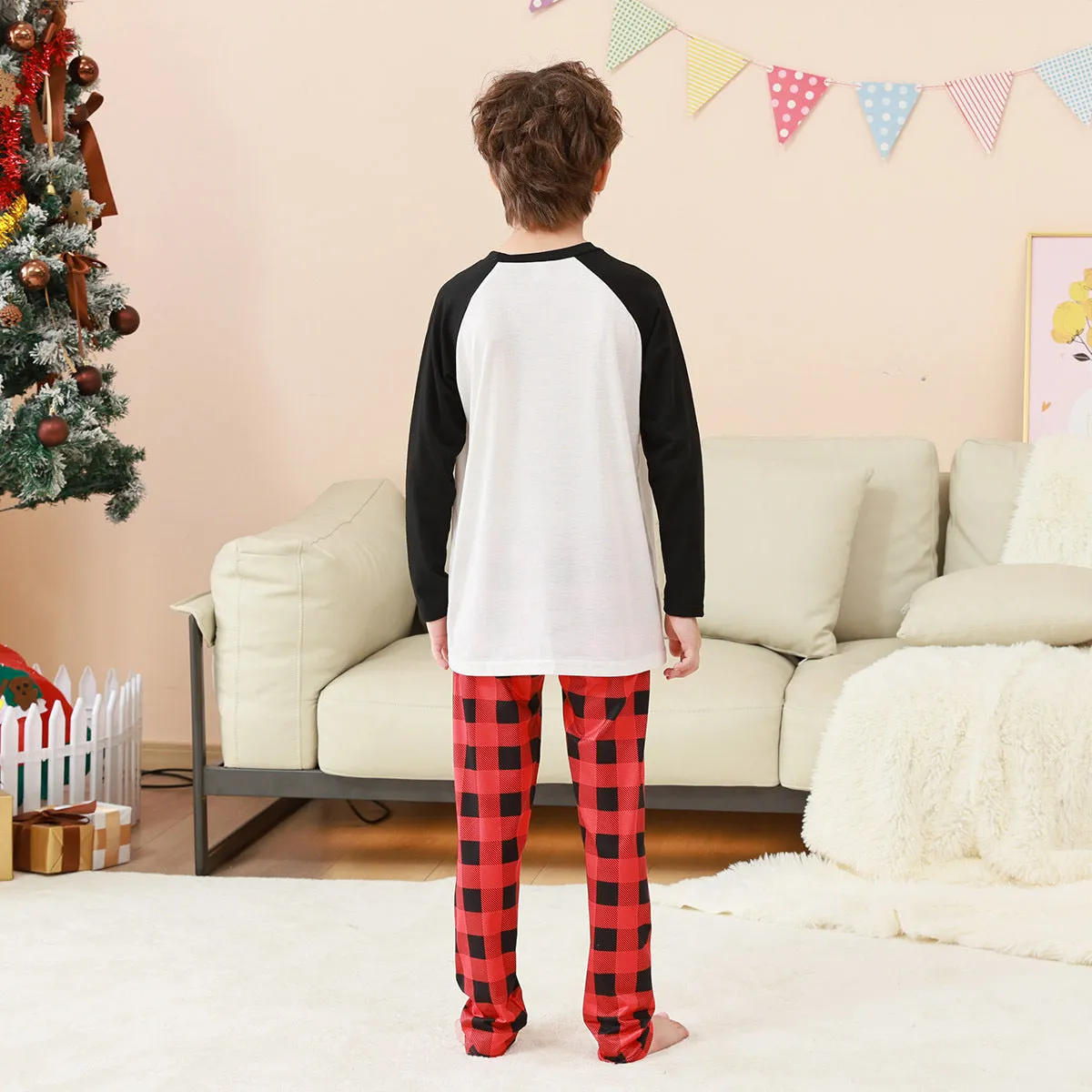 Family Parent-Child Christmas "Dear Naughty" Plaid Pajamas Set