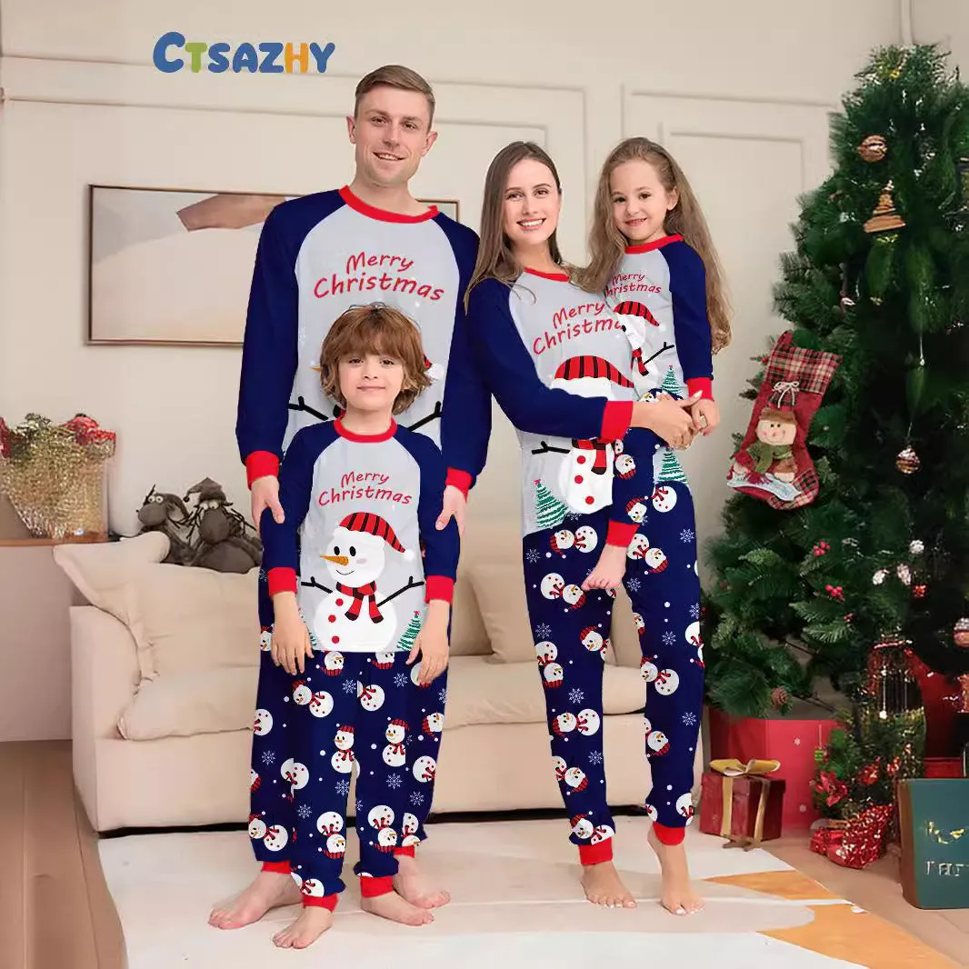 Family Parent-Child White Snowman Christmas Pajamas Set