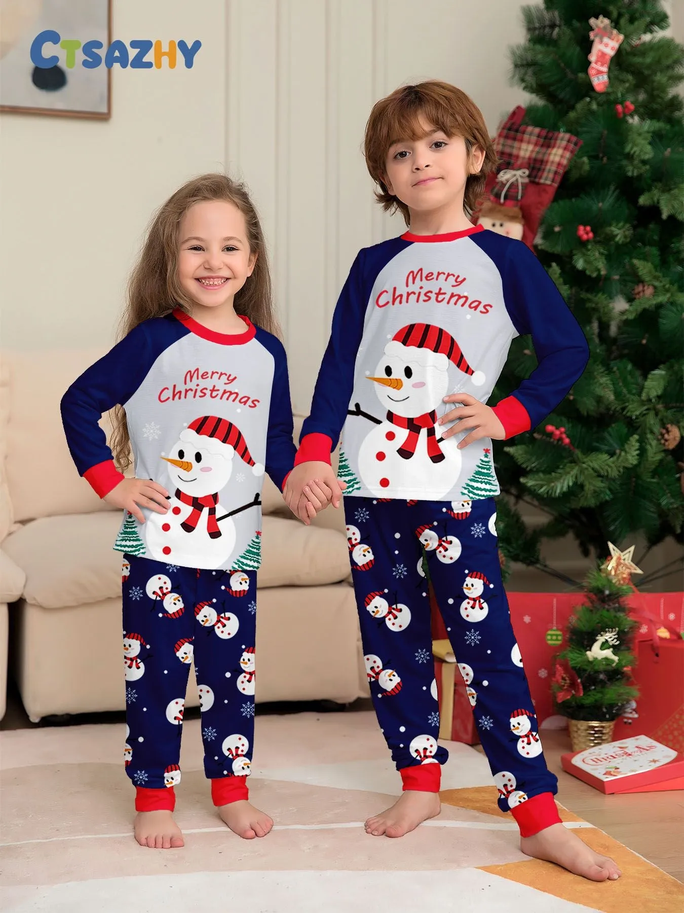 Family Parent-Child White Snowman Christmas Pajamas Set